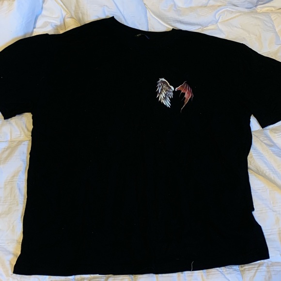 Black Tee With Angel & Devil Wings - Picture 1 of 2